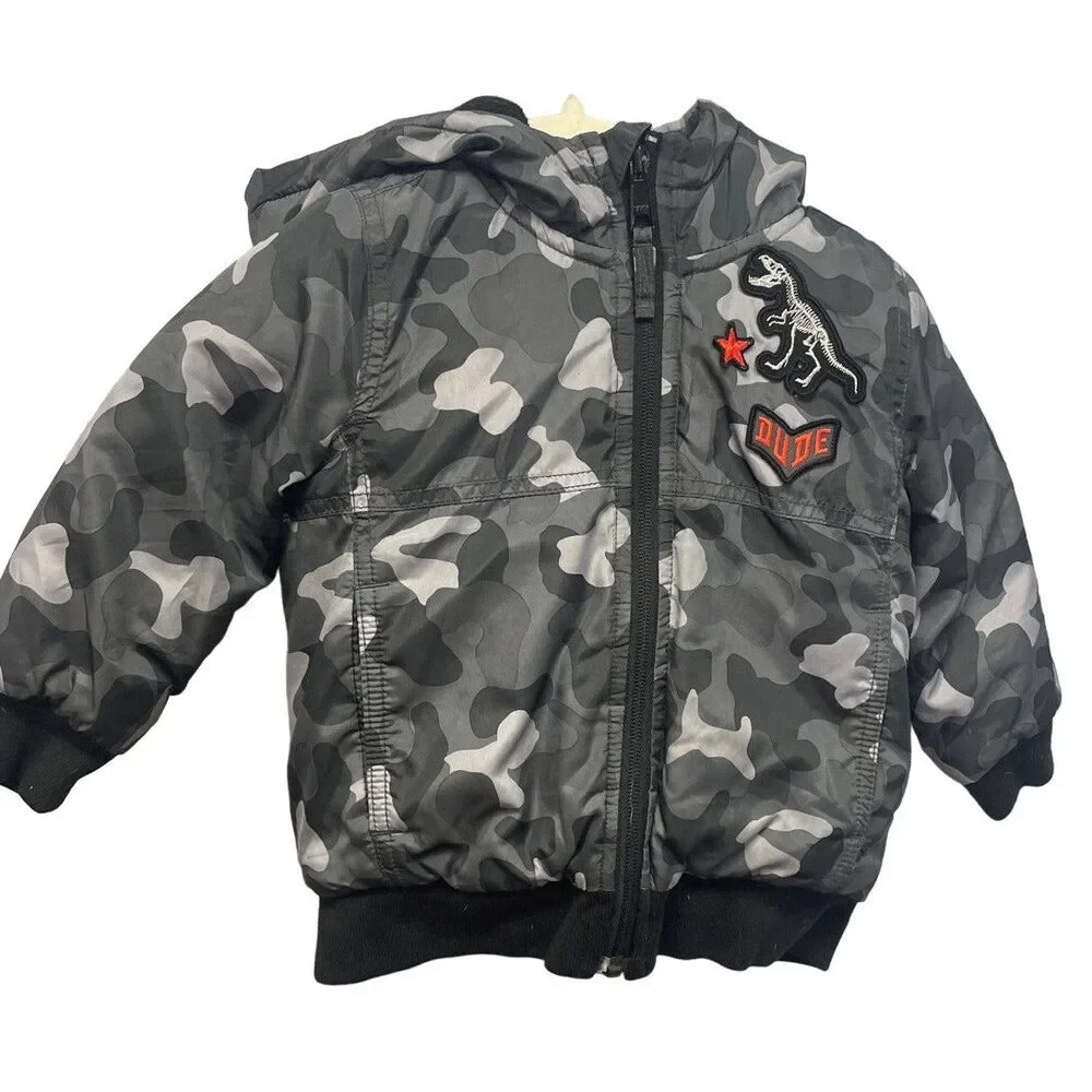 The Childrens Place Size 2T PolyAcrylic Camo Dinosaur Long Sleeve Lined Coat